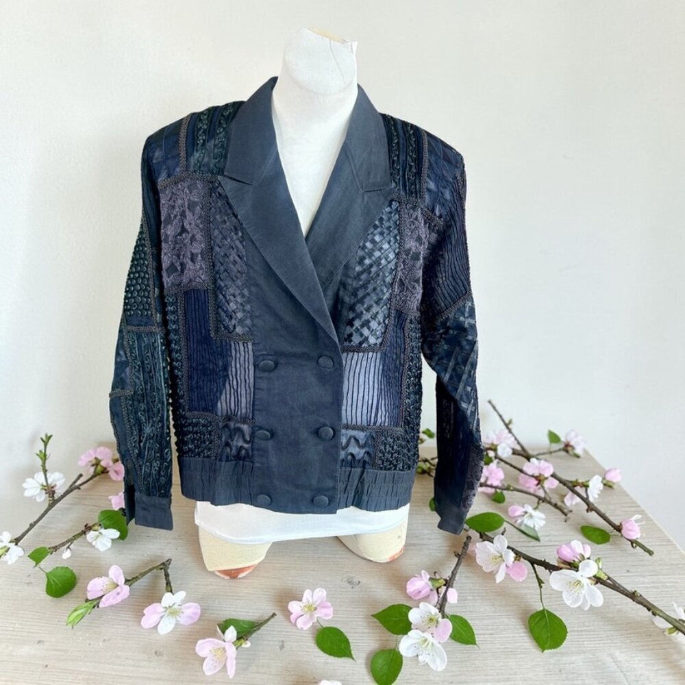 Orlando Rossi Vintage Designer Navy Blue Patchwork Doubled Breasted Jacket